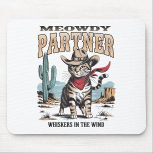 Tapis De Souris Vintage Cat Meowdy Partenaire Cowboy Cadeaux Pour