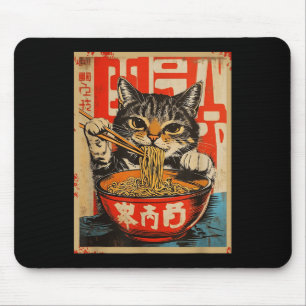 Tapis De Souris Vintage chat manger Ramen nouilles Art Japonais