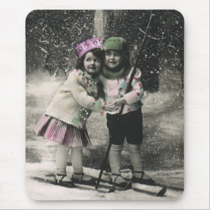 Tapis De Souris Vintage Christmas, Best Friends on Skis