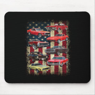 Tapis De Souris Vintage Clic Muscle Car Rétro Drapeau Américain Pa