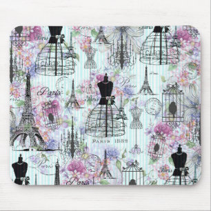 Tapis De Souris Vintage collage floral mannequin de la Tour Eiffel