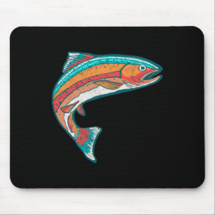 Tapis De Souris Vintage Colorful Trout Fishing Retro Fish Graphic