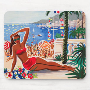 Tapis De Souris Vintage Côte d'Azur Beach Girl