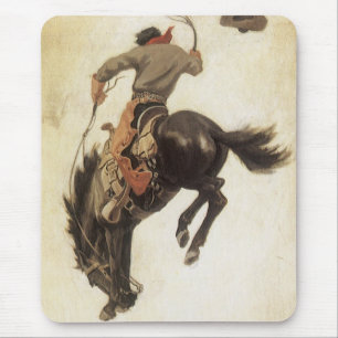 Tapis De Souris Vintage Cowboy, Bronco Buster Study par NC Wyeth