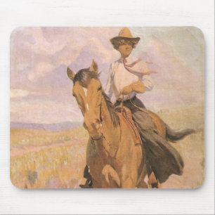Tapis De Souris Vintage Cowgirl Cowboy, Woman on Horse by Dunton