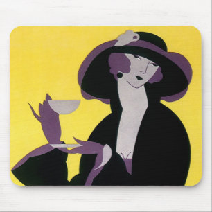 Tapis De Souris Vintage Élégante Femme Boire Tea Party après-midi