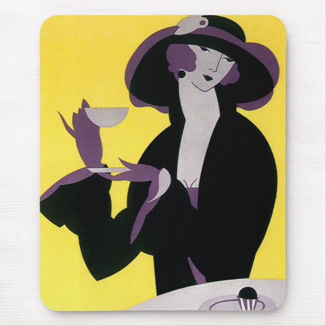 Tapis De Souris Vintage Élégante Femme Boire Tea Party après-midi (Devant)