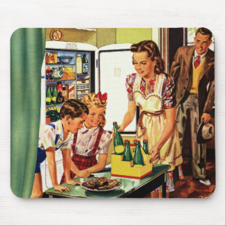 Tapis De Souris Vintage Family in the Kitchen Mom Dad Kids Snack