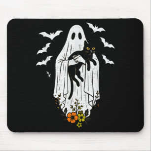 Tapis De Souris Vintage Fantôme tenant Chat Halloween Kitty Meow C
