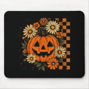 Tapis De Souris Vintage Floral Citrouille Halloween Rétro Jack O L