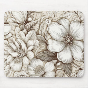 Tapis De Souris Vintage Floral Sepia Motif (15)