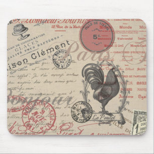 Tapis De Souris Vintage French Writing Paris Rooster typography