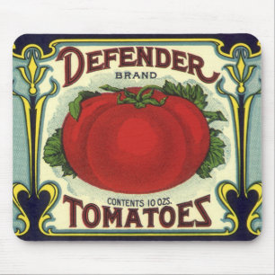 Tapis De Souris Vintage Fruit Crate Étiquette Art, Defender Tomate