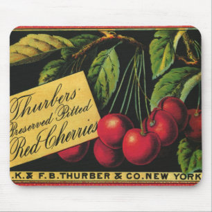 Tapis De Souris Vintage Fruit Crate Étiquette Art, Thurber Cherrie