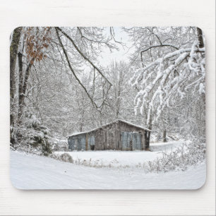 Tapis De Souris Vintage grange en neige fraîche - Tennessee rural