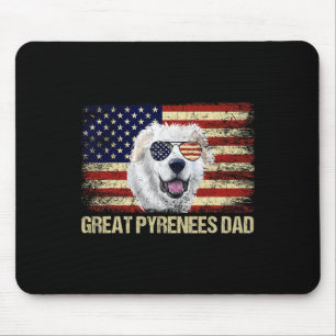 Tapis De Souris Vintage Great Pyrenees Papa Drapeau Américain Usa