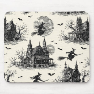Tapis De Souris Vintage Haunted House and Witch Toile Motif (2)