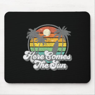 Tapis De Souris Vintage Here Comes The Sun Plage Surf Rétro 70s