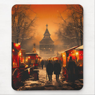 Tapis De Souris Vintage hiver Snowy Marché de Noël