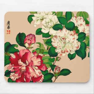 Tapis De Souris Vintage Japanese Camellias. Deep Pink on Beige