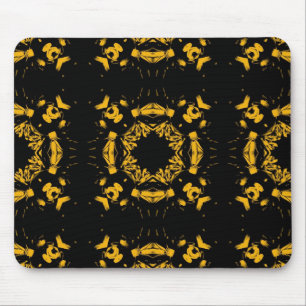 Tapis De Souris Vintage Jaune, Noir Floral Damas Motif rétro