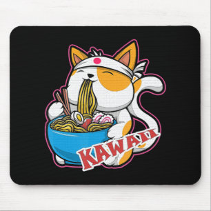 Tapis De Souris vintage kawaii chat manger ramen anime retro Japan
