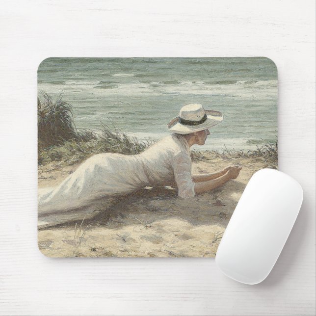 Tapis De Souris Vintage Lady on Beach (Avec souris)