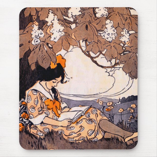 Tapis De Souris Vintage Lecture sous un arbre (Devant)