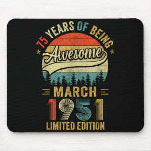 Tapis De Souris Vintage mars 1951 Ancien 75e anniversaire Hommes F
