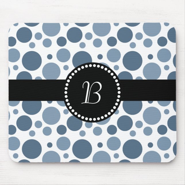 Tapis De Souris Vintage Monogramme bleu Polka point (Devant)