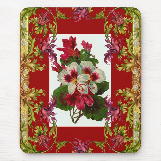 Tapis De Souris Vintage Mousepad Rouge Floral (Devant)