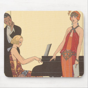 Tapis De Souris Vintage Music, Art Deco Pianist Musician Singer