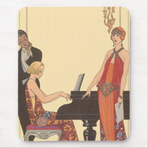 Tapis De Souris Vintage Music, Art Deco Pianist Musician Singer