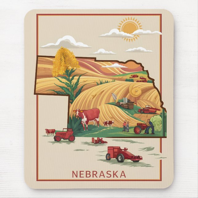 Tapis De Souris Vintage Nebraska Heartland Farm scène (Devant)