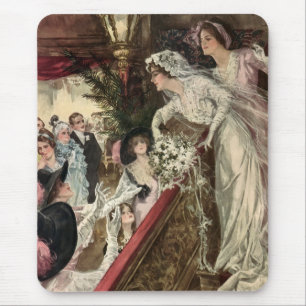 Tapis De Souris Vintage Newlyweds, Victorian Bride Tossing Bouquet