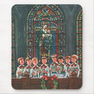 Tapis De Souris Vintage Noël Enfants chantant Chorale dans l'églis
