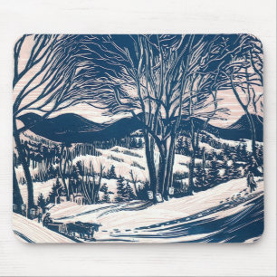 Tapis De Souris Vintage Noël, Paysage de la montagne de neige d'hi