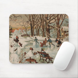 Tapis De Souris Vintage Noël scène patinage sur glace
