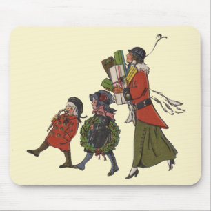 Tapis De Souris Vintage Noël Shopping Famille Amusants