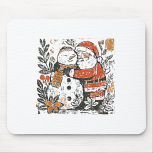 Tapis De Souris Vintage Noël Snowman Santa Claus Floral Men W