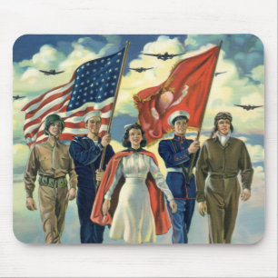 Tapis De Souris Vintage Patriotique, Fiers Héros du personnel mili