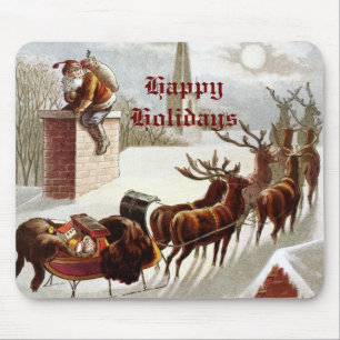 Tapis De Souris Vintage Père Noël Reindeer Sleigh mousepad