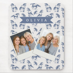 Tapis De Souris Vintage Personnalisé Cheval Bleu Classique Campagn