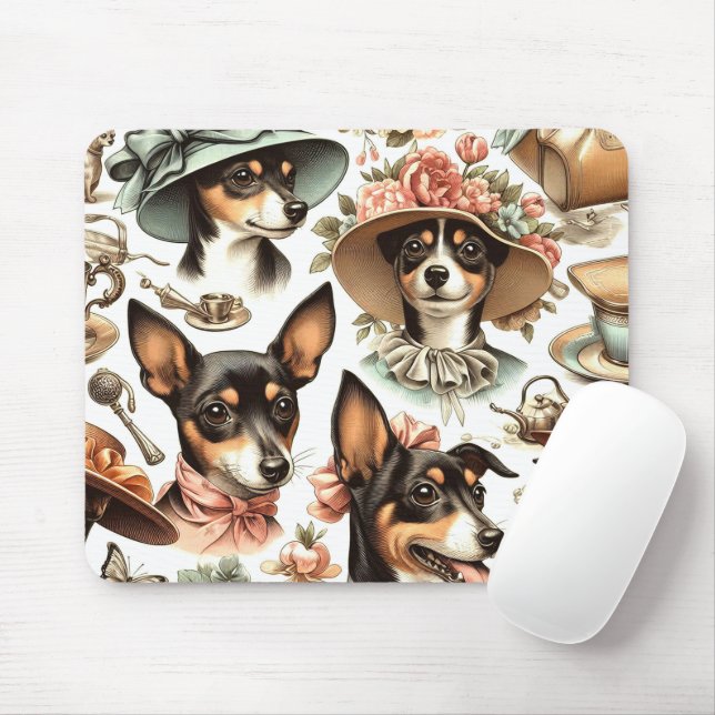 Tapis De Souris Vintage Rat Terrier sans fil (Avec souris)