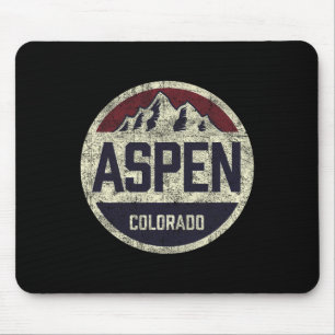 Tapis De Souris Vintage Rétro Aspen Colorado Montagne Cercle Skiin