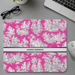 Tapis De Souris Vintage Rose Magenta Toile de Jouy Monogramme
