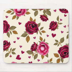 Tapis De Souris Vintage Roses and Hearts Mouse Pad
