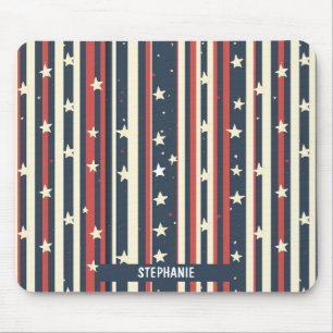 Tapis De Souris Vintage rouge, blanc et bleu avec étoiles (2)