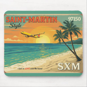 Tapis de Souris Vintage Saint-Martin Plage Avion 