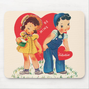 Tapis De Souris Vintage Saint Valentin, Coeurs Garçon et Fille